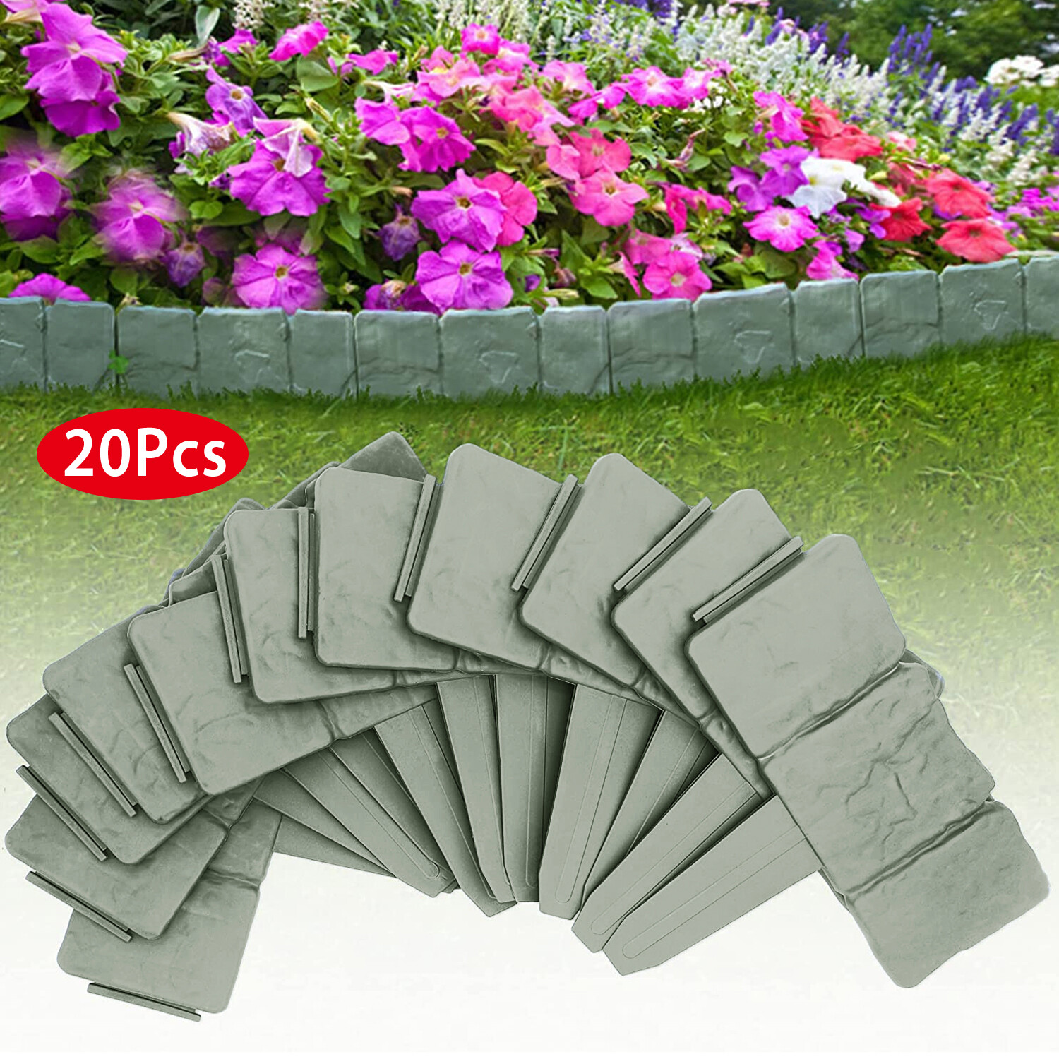 100/80/60/40/20 Pack Garden Fence Plastic Stone Outdoor Landscape Edging Border