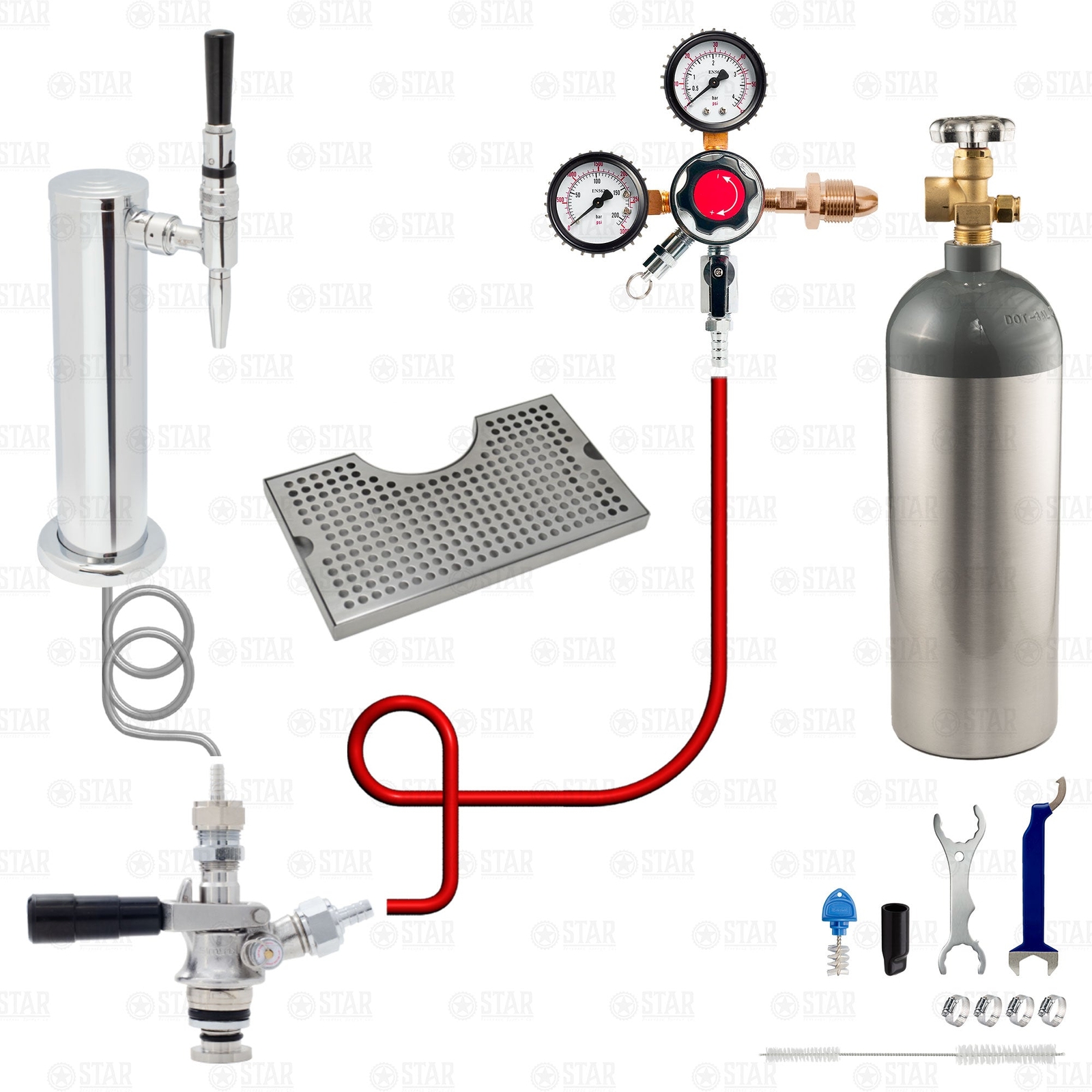 Guinness Nitro Stout Tower Kegerator Keezer Conversion Kit + 5lb Nitrogen Tank