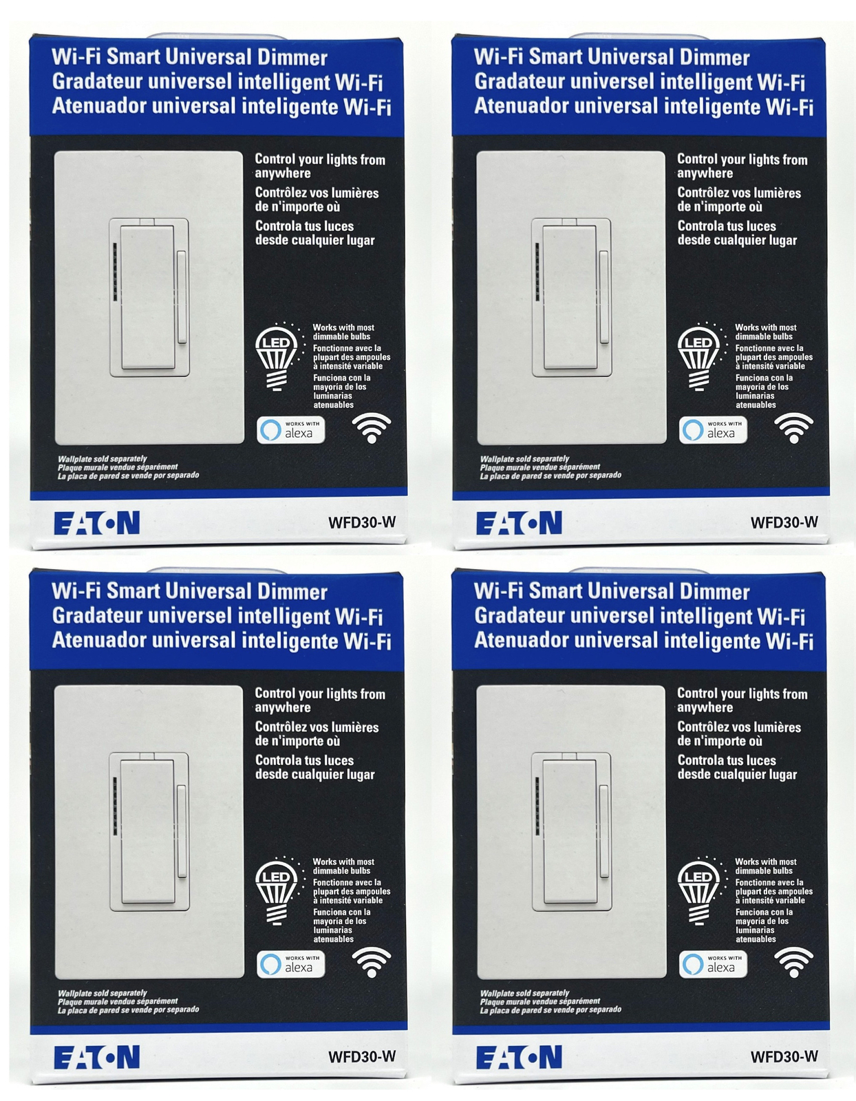 (case of 4) Eaton WFD30-W-BX-L Wi-Fi Smart Universal Dimmer Works with Alexa,