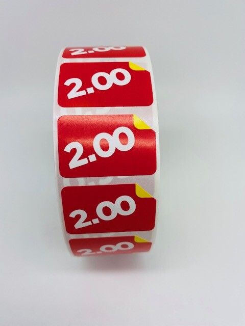 1 Roll of 1000 1.5"x1" $2.00 Product Price Point Red & Yellow Labels Stickers