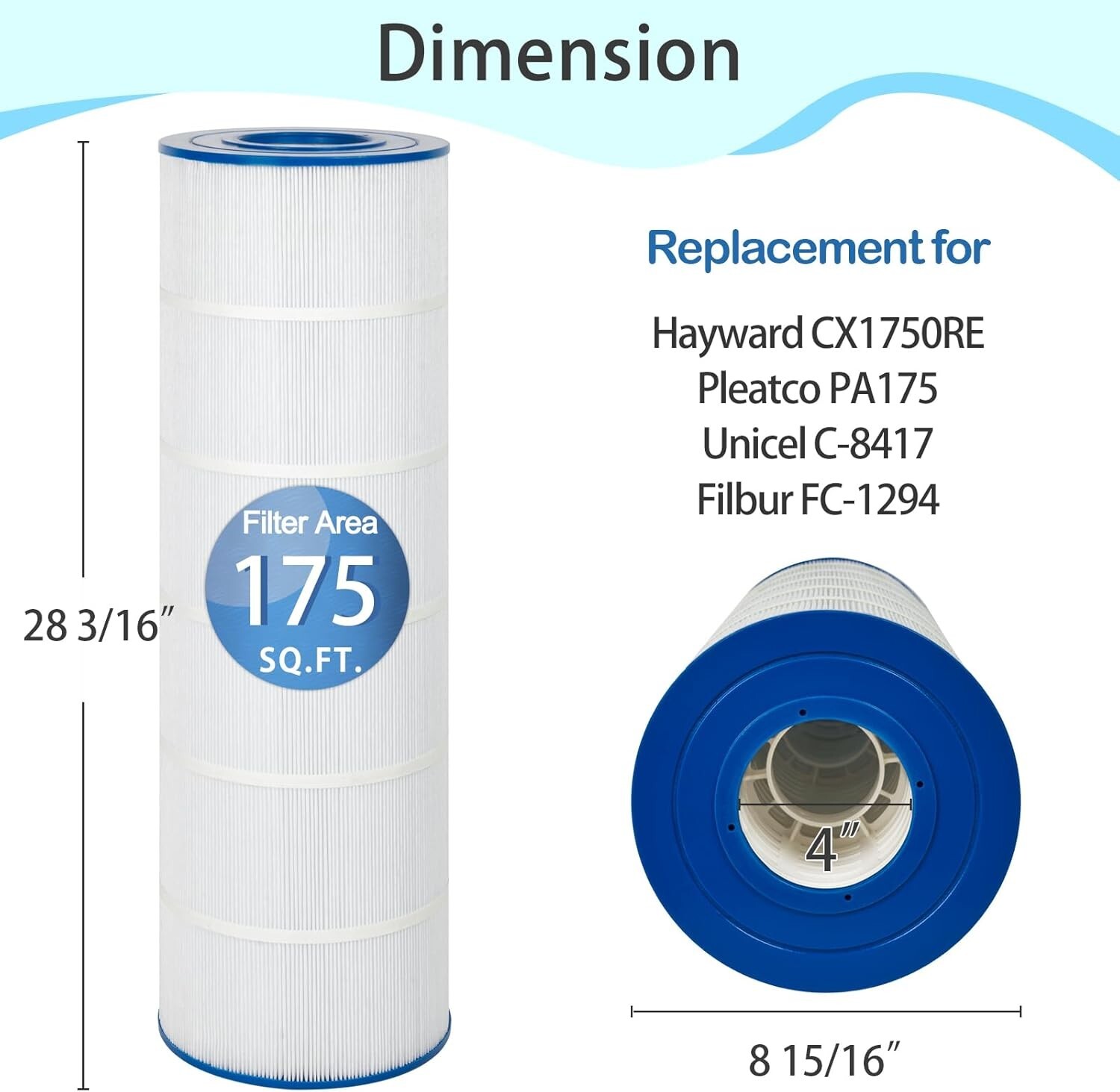 2-Pack PA175 Spa Pool Filter For Hayward C1750, CX1750RE, Unicel C-8417, FC-1294