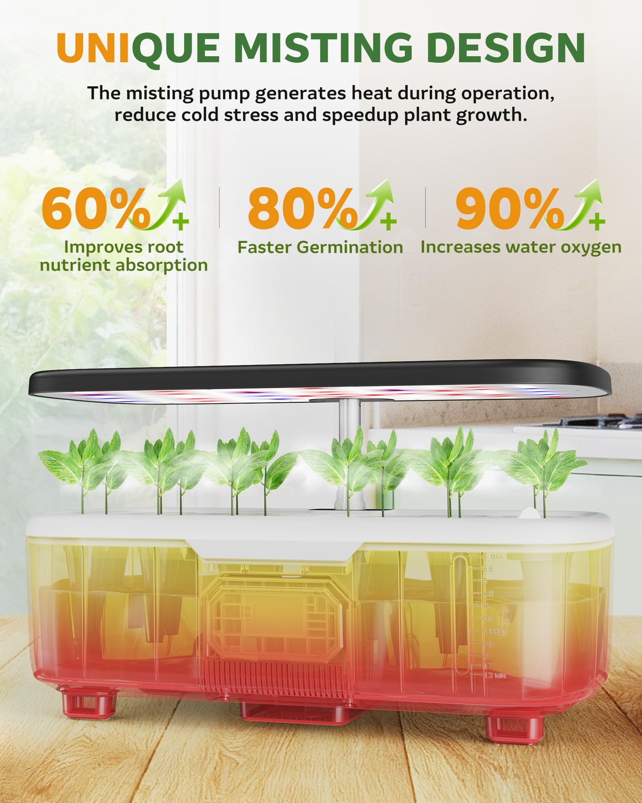 Misting Hydroponic Growing System Kit 15-Pods Indoor Smart Herb Large, Black