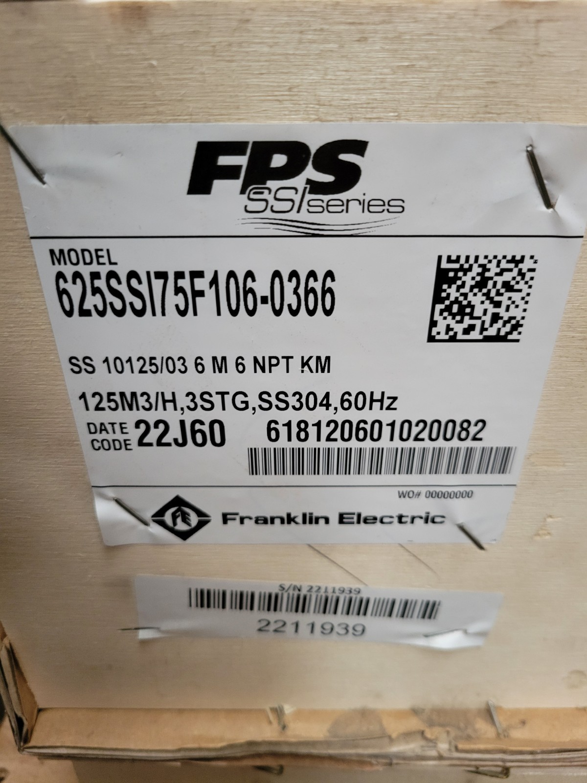 Franklin Electric 10-Inch SSI Submersible Turbine Pump 625 GPM 625SS75F106-0386