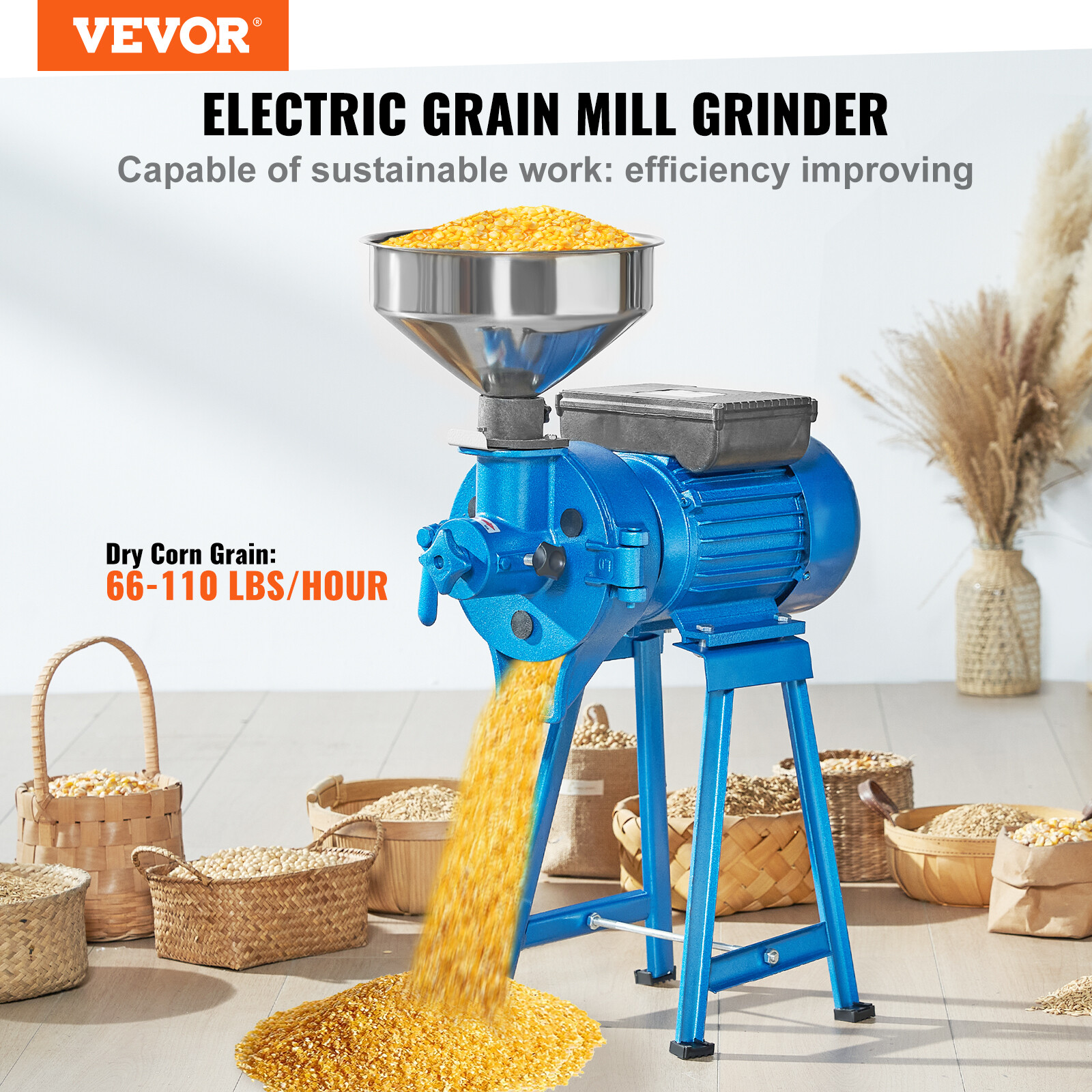 VEVOR 1500W 110V Electric Grain Grinder Corn Wheat Flour Cereal Mill Wet & Dry