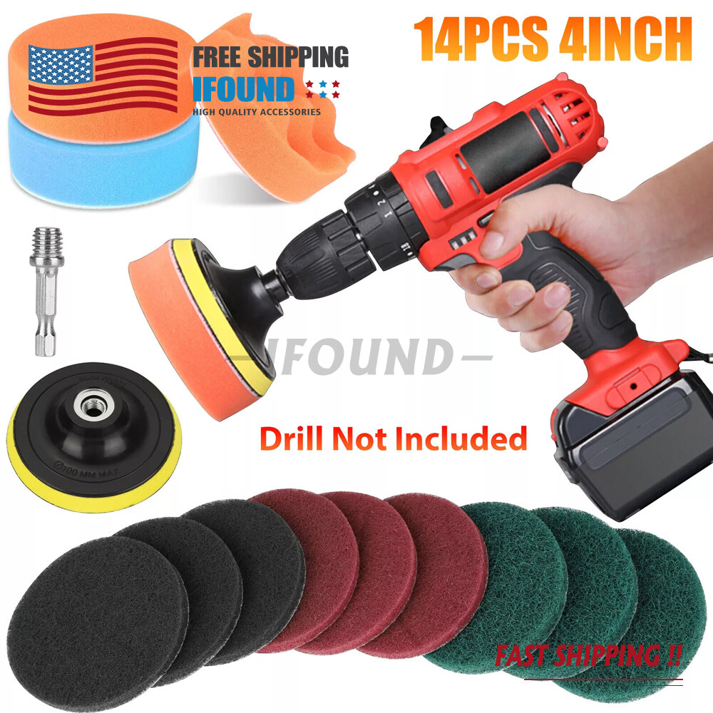 4Inch Car Buffing Pads Polishing Kit 14Pcs for Drill Sponge Waxing Foam Polisher