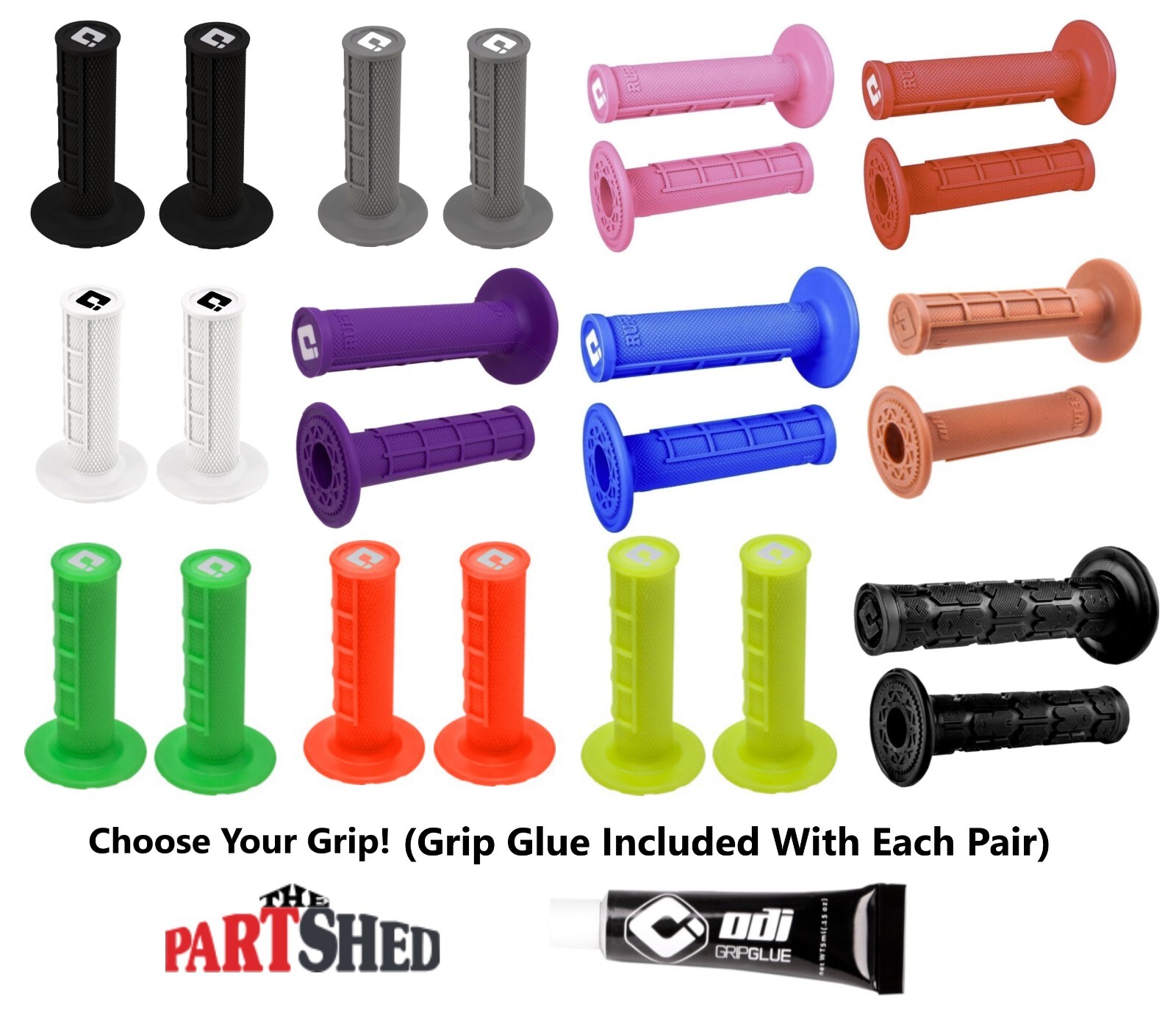 ODI Ruffian Half Waffle MX Grips Dirtbike Grip Set With Grip Glue (Choose Color)