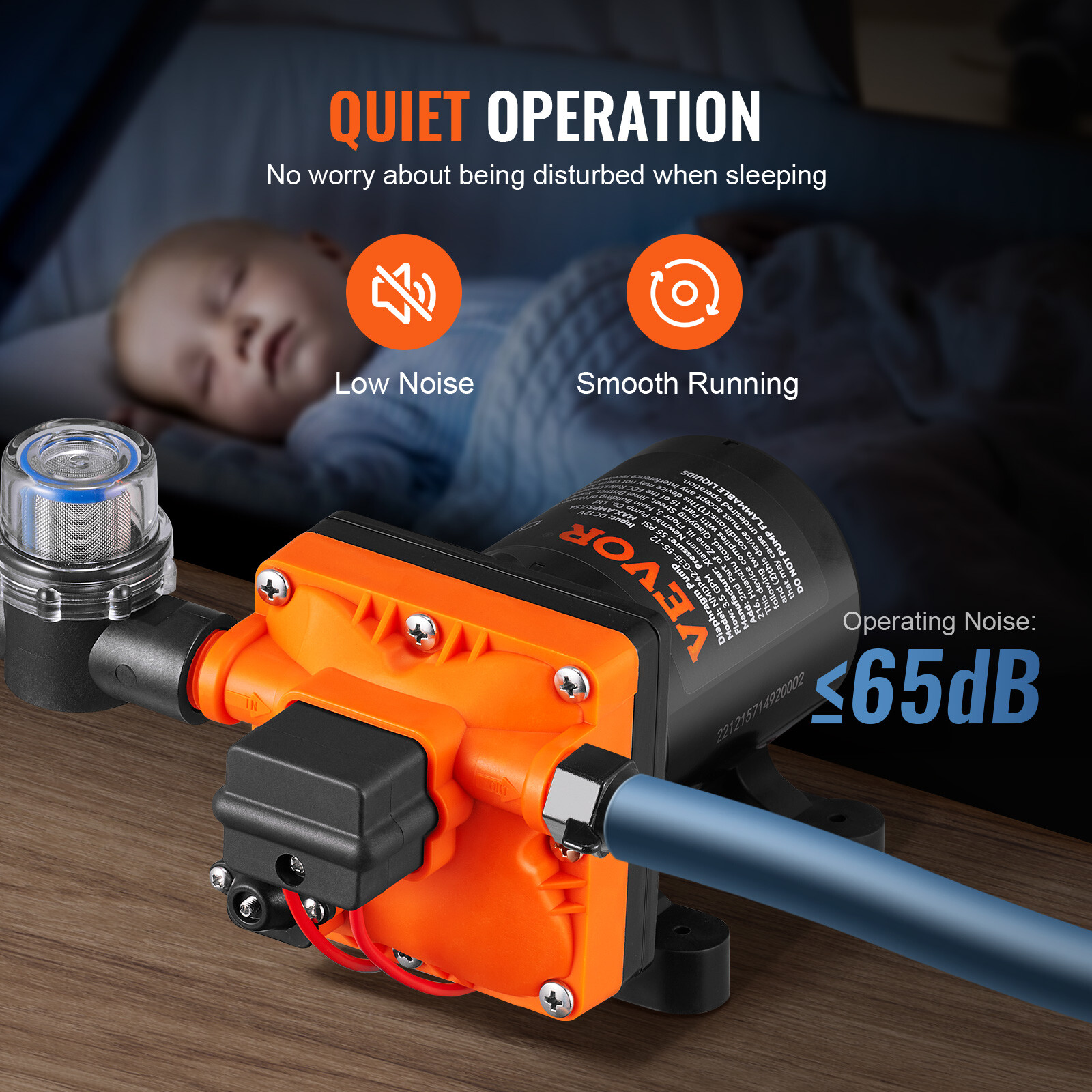 VEVOR 12V Water Pressure Diaphragm Pump Self-Priming Pump 55 PSI 3.5 GPM Boat RV