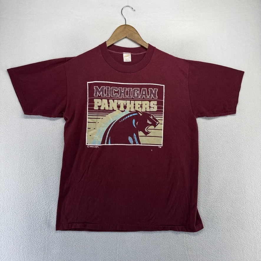 Vintage Michigan Panthers Shirt men's Large Red 80s USFL Single Stitch USA Made