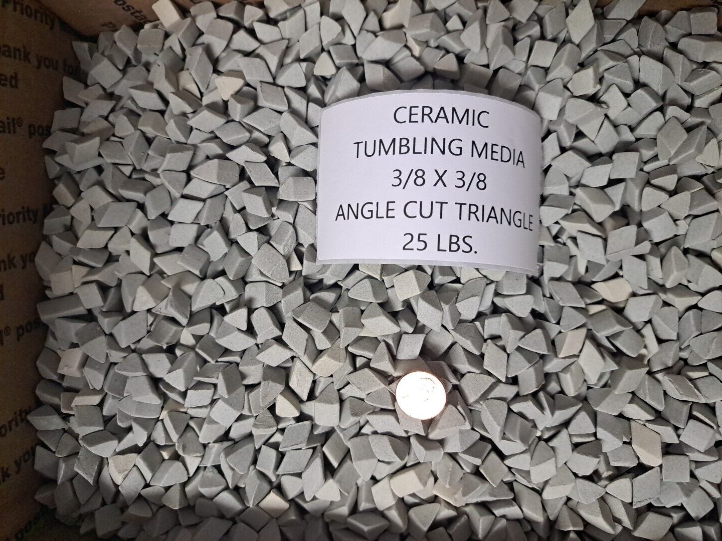 CERAMIC TUMBLING MEDIA 25 pounds of 3/8" x 3/8" Angle Cut Triangles