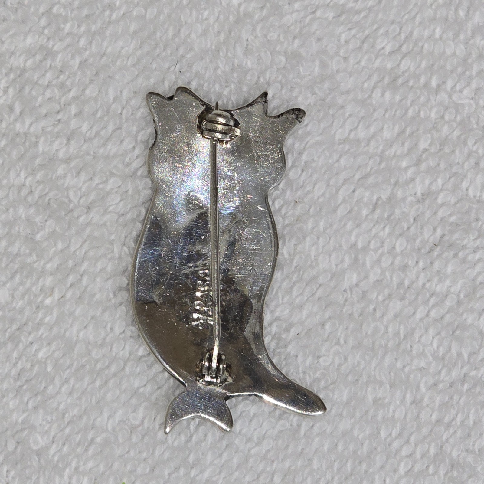 Vintage Brooch Pin Alpaca Mexico Abalone Shell Owl .75" x 1.5"