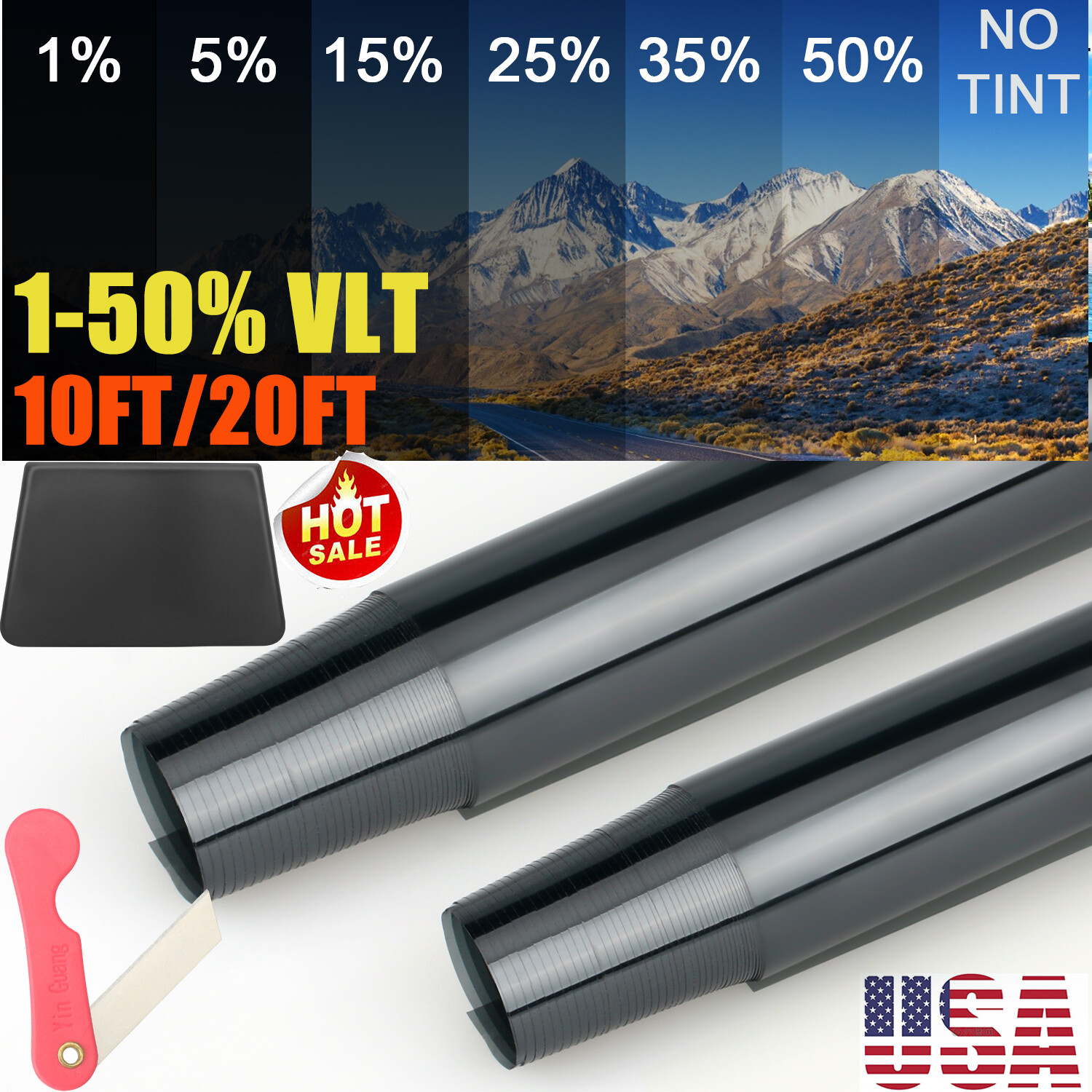 20" x 10FT/20FT Car Window Tint Film Roll - 5-50% VLT for Car, Home & Office USA
