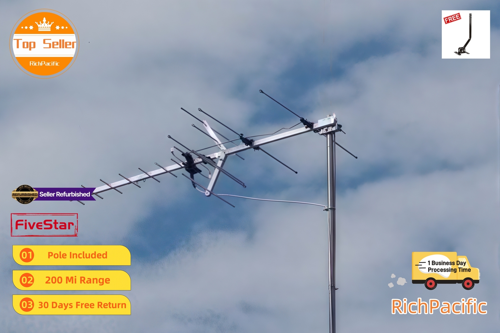 4K Yagi Outdoor TV Antenna 250 Mile for UHF VHF FM Digital Reception