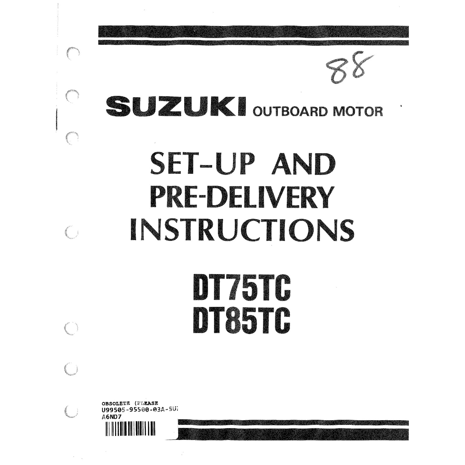 Suzuki Outboard Marine 1988 DT75TC, DT85TC Set-up Manual 99505-95500-03A