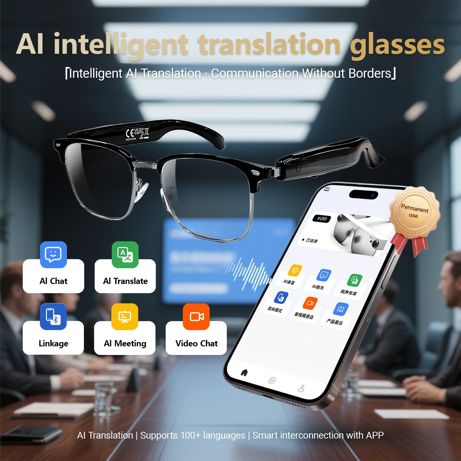 Smart Glasses AI Bluetooth Call Glasses Audio Translation for Men and Women Work