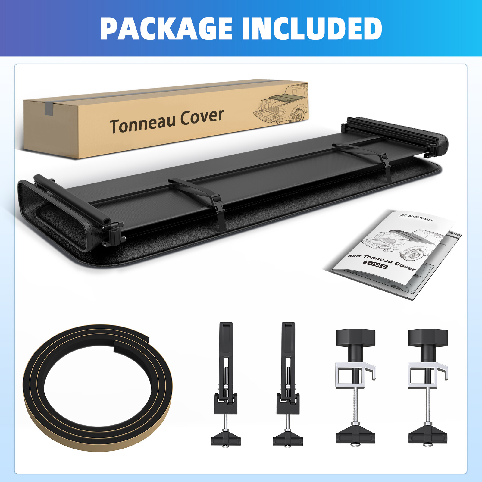 3-FOLD 5FT Soft Truck Bed Tonneau Cover For 2016-2024 Toyota Tacoma w/ Lamp