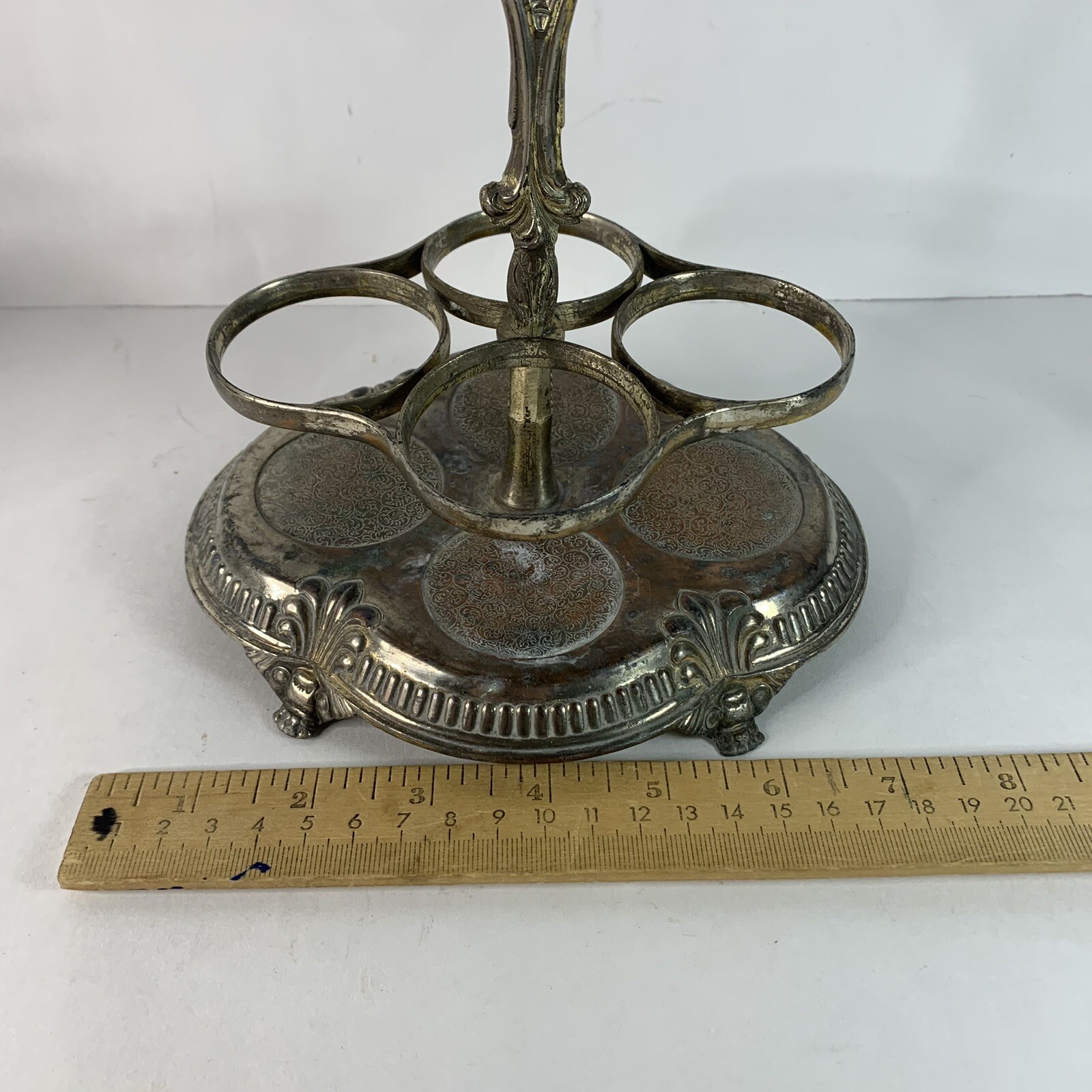 Antique Victorian Silver Plated Cruet Condiment Set Caddy Etched Glass Server