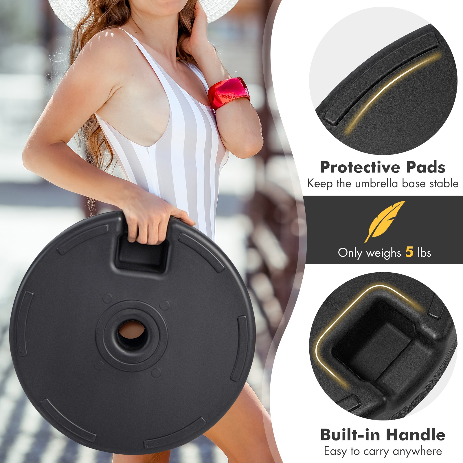 19.5" Fillable Round Umbrella Base Stand Holder Patio Heavy-Duty Pole 1.5"/1.9"