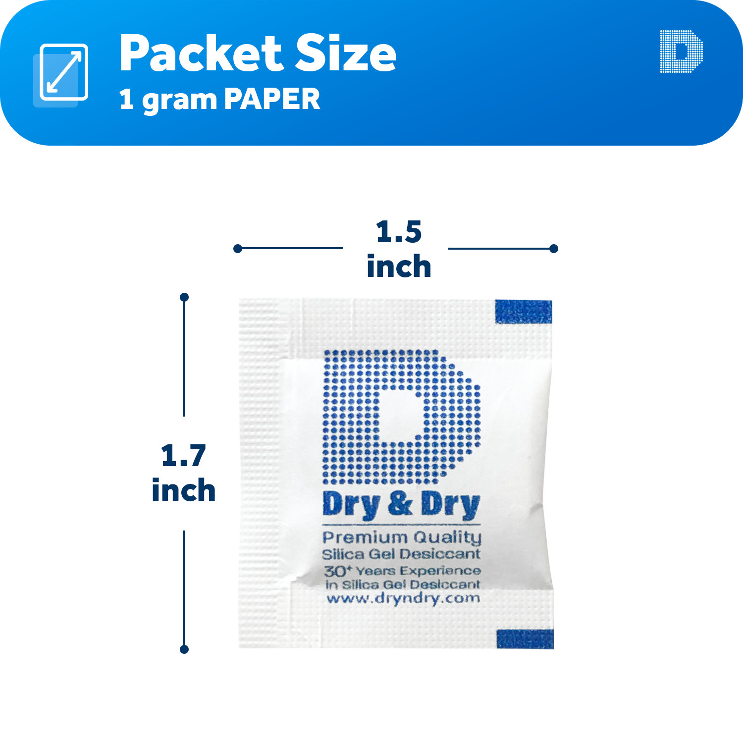 1 gram X 50 PK "Dry&Dry"Silica Gel Desiccant Packets - Reusable(FDA Compliant)
