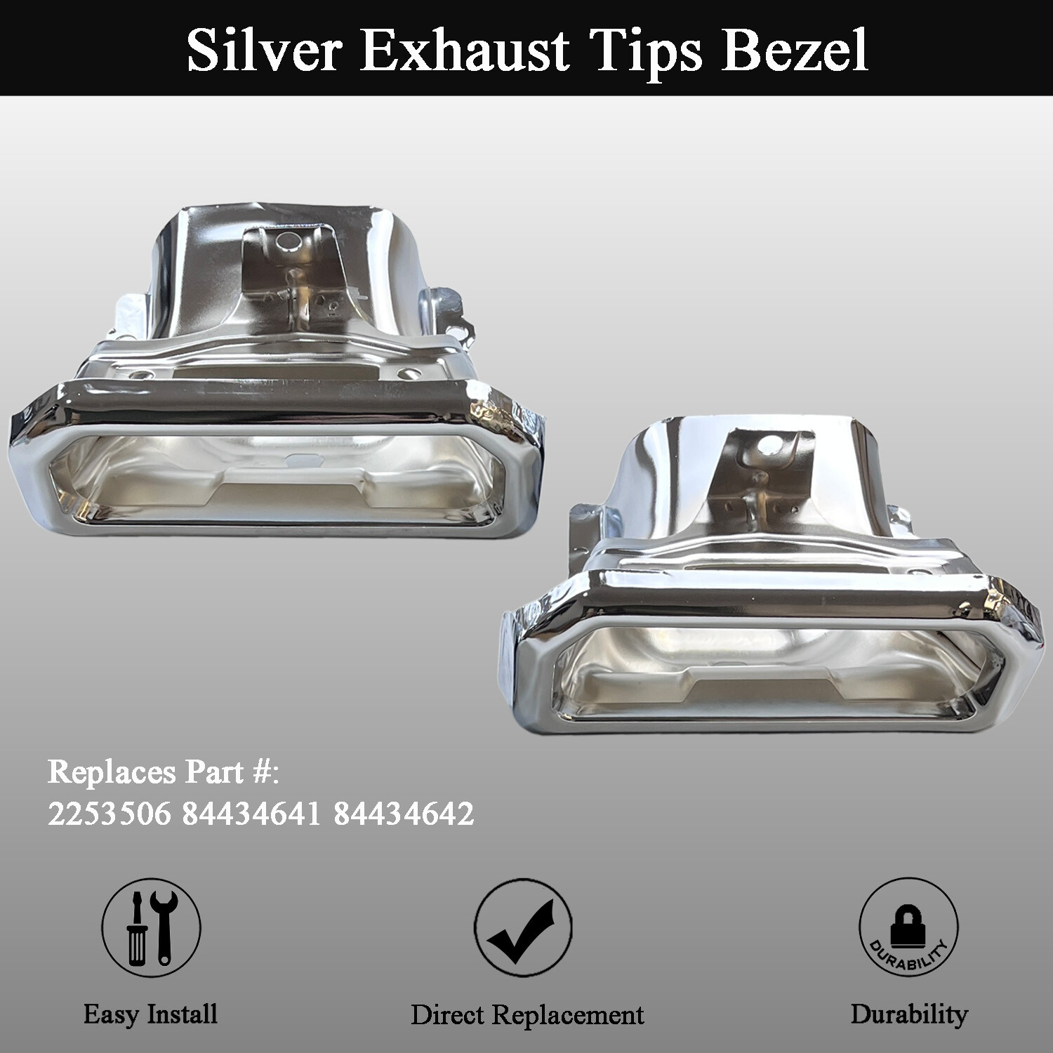 Pair Exhaust Tips Bezels for Chevy Silverado GMC Sierra 1500 2019-2024 Silver