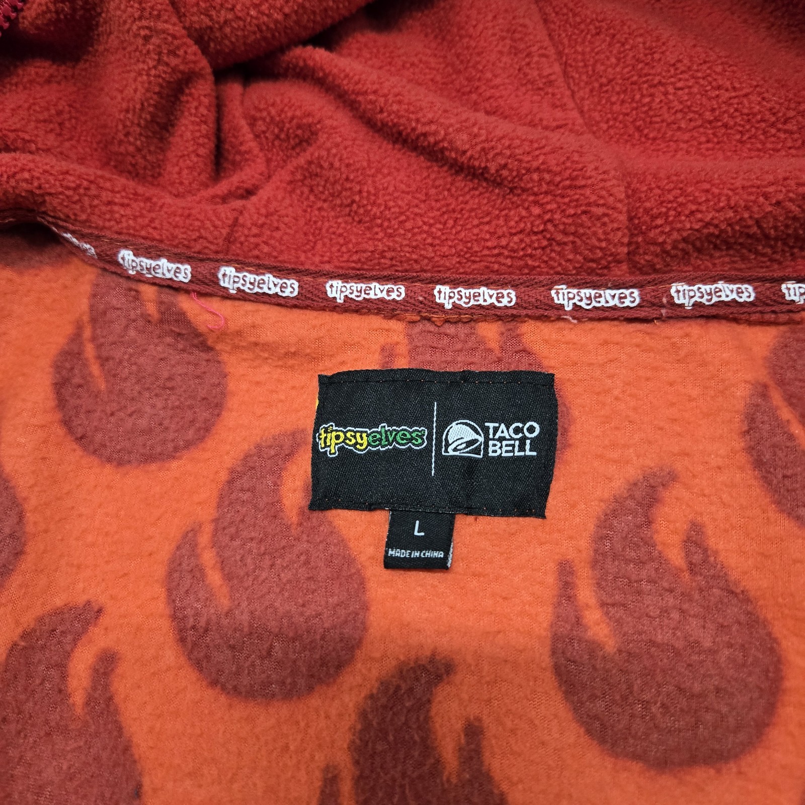 EUC Adults LARGE Taco Bell Fire Hot Sauce x Tipsy Elves Jumpsuit Pajamas One Pc.