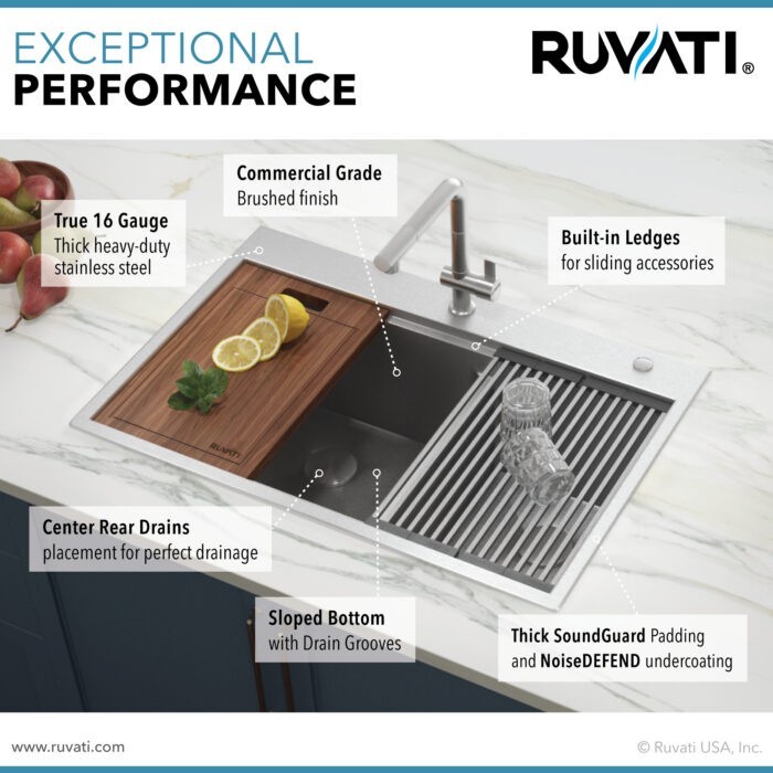 Ruvati 33 x 22 inch Workstation Topmount 16 Gauge Kitchen Sink - RVH8035