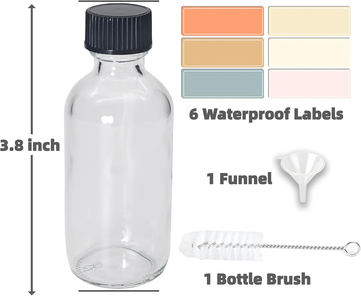 6 Pack 2Oz Shot Bottles with Caps, Leak-Proof 60Ml Small Clear Glass Bottles wit