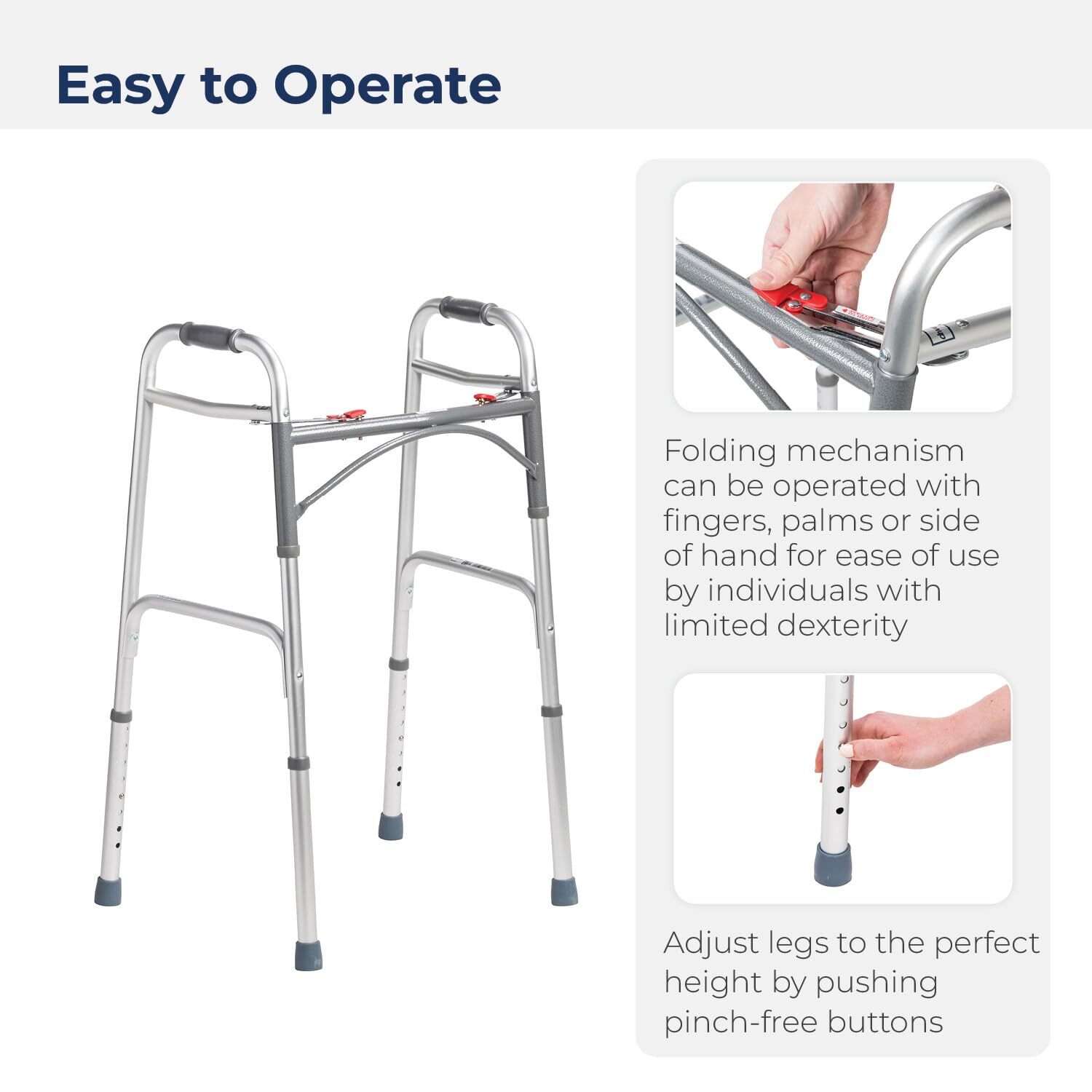 Drive Medical Deluxe 2-Button Folding Walker, Lightweight Walkers for Seniors