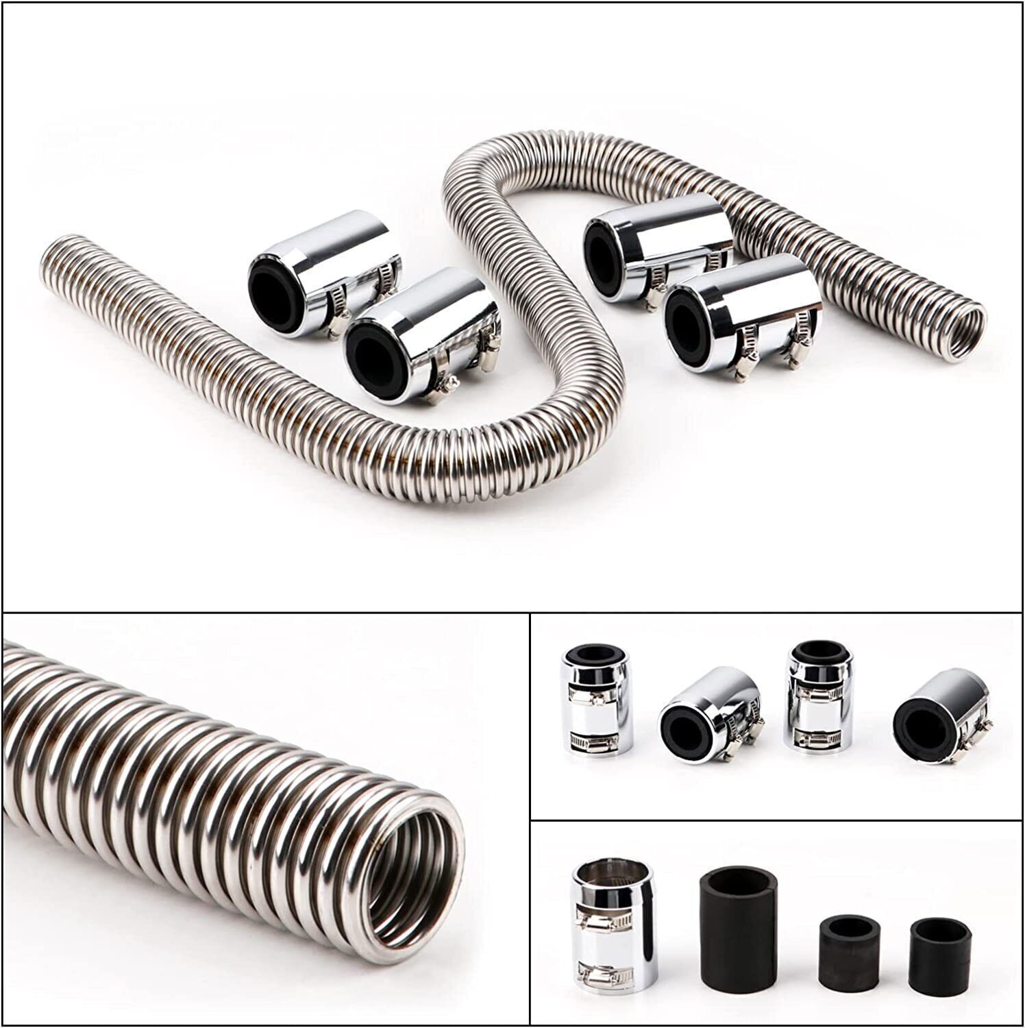 Universal 48" Stainless Steel Radiator Flexible Coolant Water Hose W/ Caps Kit