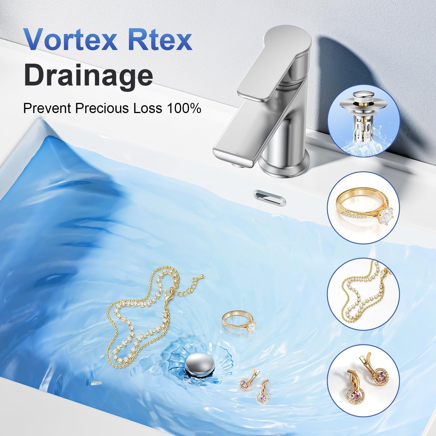 3-in-1 Bathroom Sink Plug - Rebound Pop-Up Drain Filter & Washbasin Core