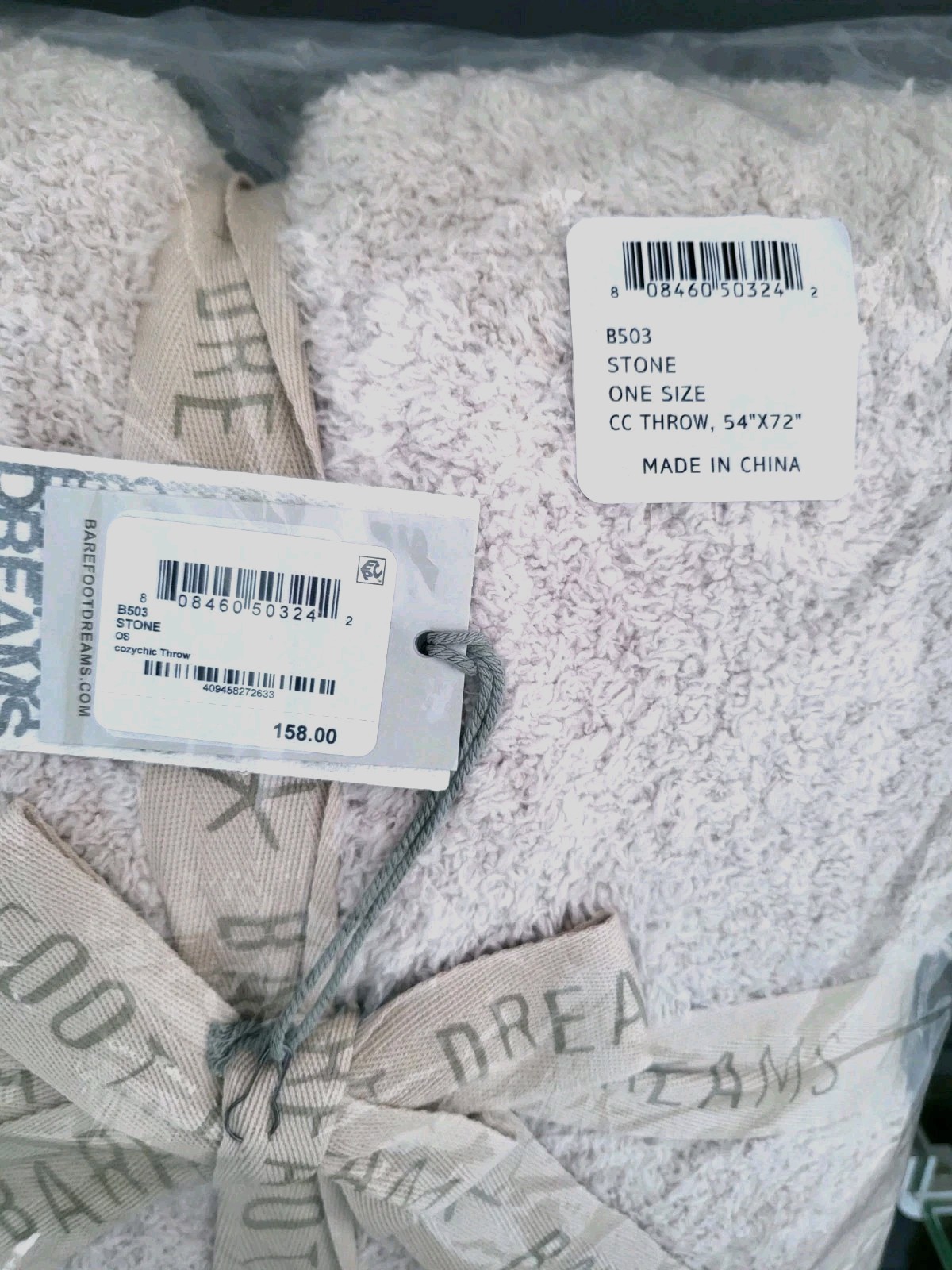 Barefoot Dreams CozyChic Throw, Stone 54" x 72" New