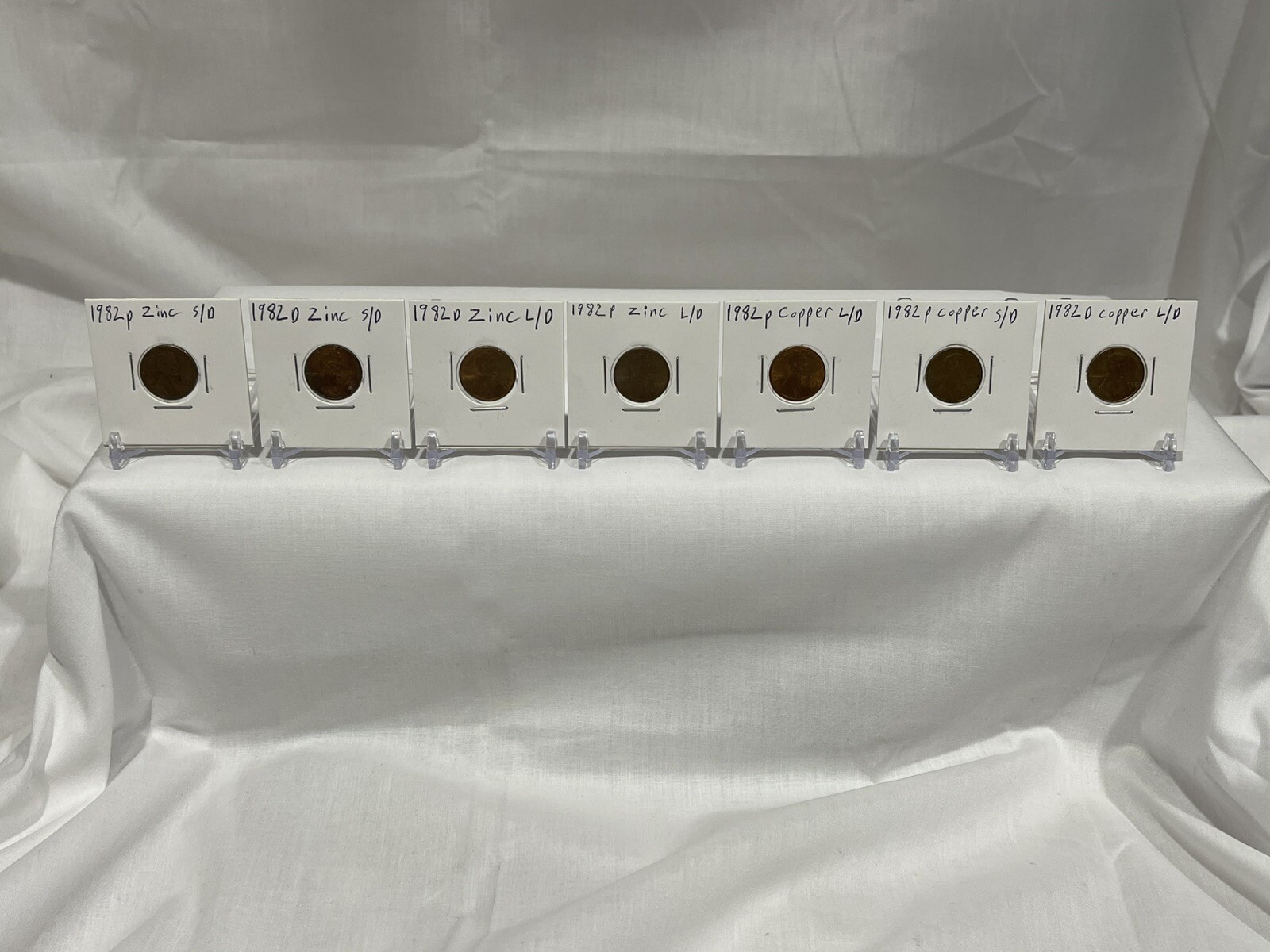 1982 P,D Lincoln Cent (CIRCULATED) Lot Of 7 L/D, S/D Zinc Copper Set (READ!)