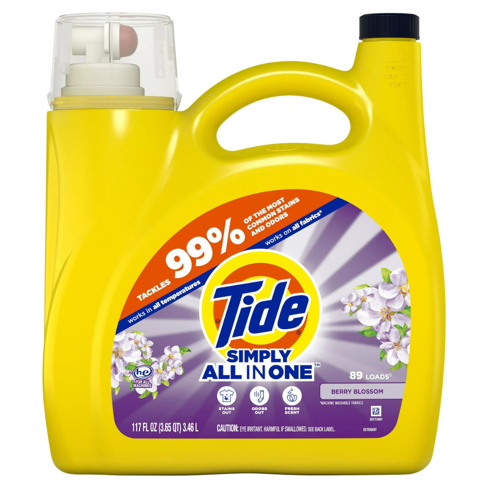 Tide Simply Laundry Detergent Liquid, Berry Blossom Scent, 117 fl oz, 89 Loads