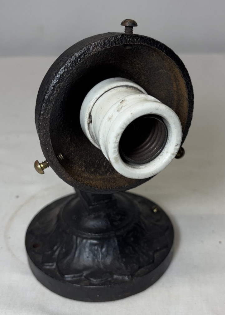 Vtg Exit Glass Light Globe Wall Sconce Cast Iron Fixture Art Deco Shade USA #L61