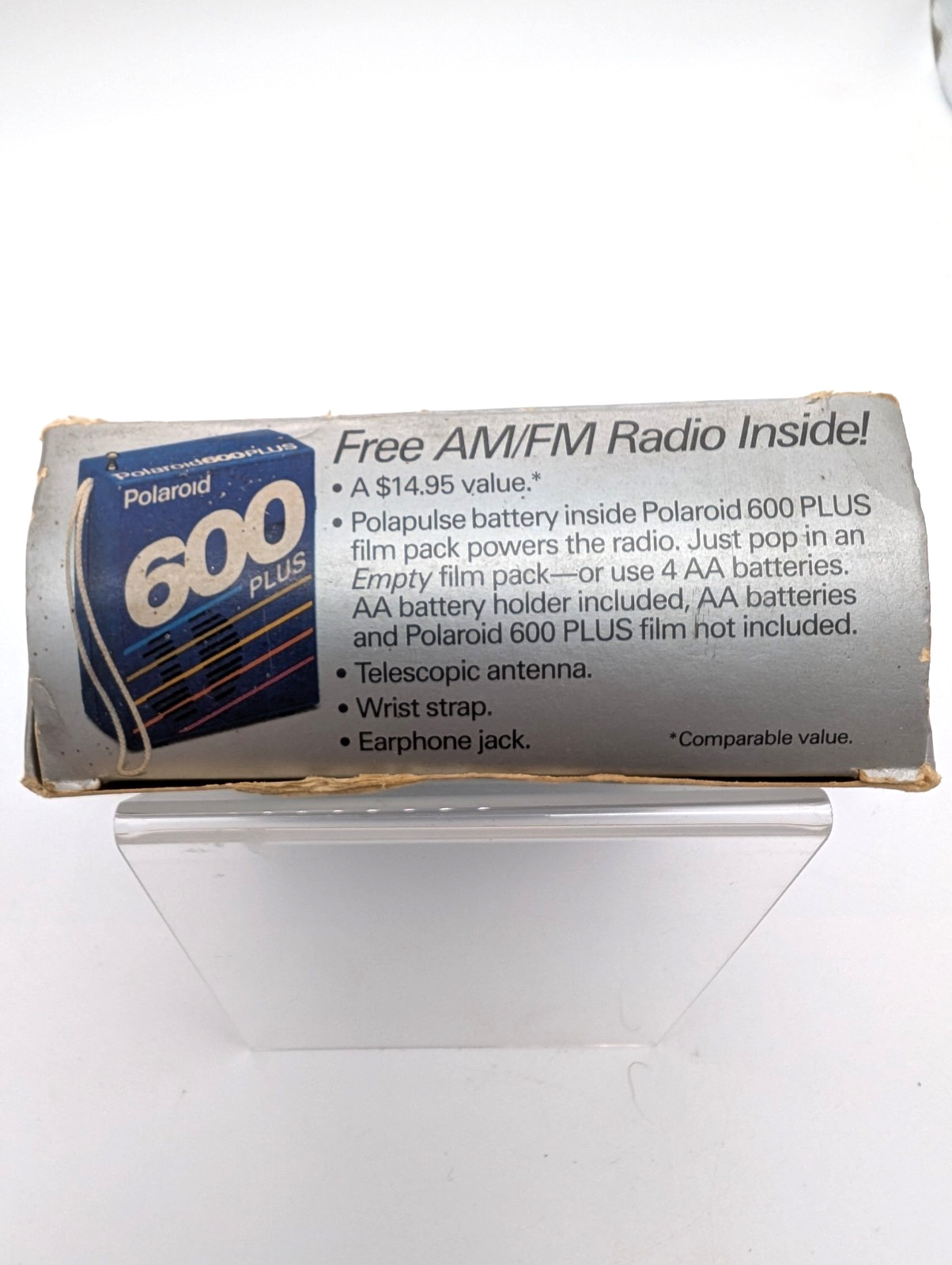 Vintage Polaroid 600 Plus Blue AM FM Promotional Radio With Box Tested - WORKS