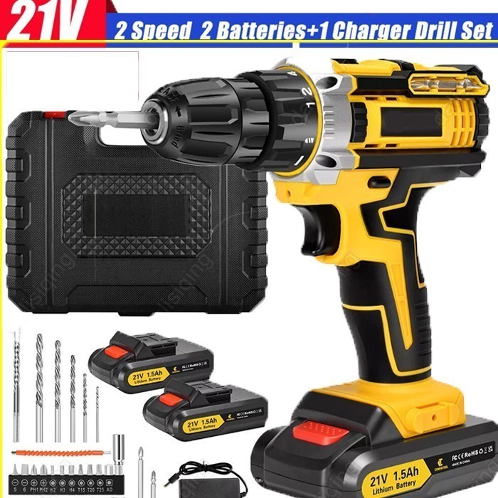 Hammer Drill Cordless Brushless Impact Driver Combo Kit With 2 Battery Charger