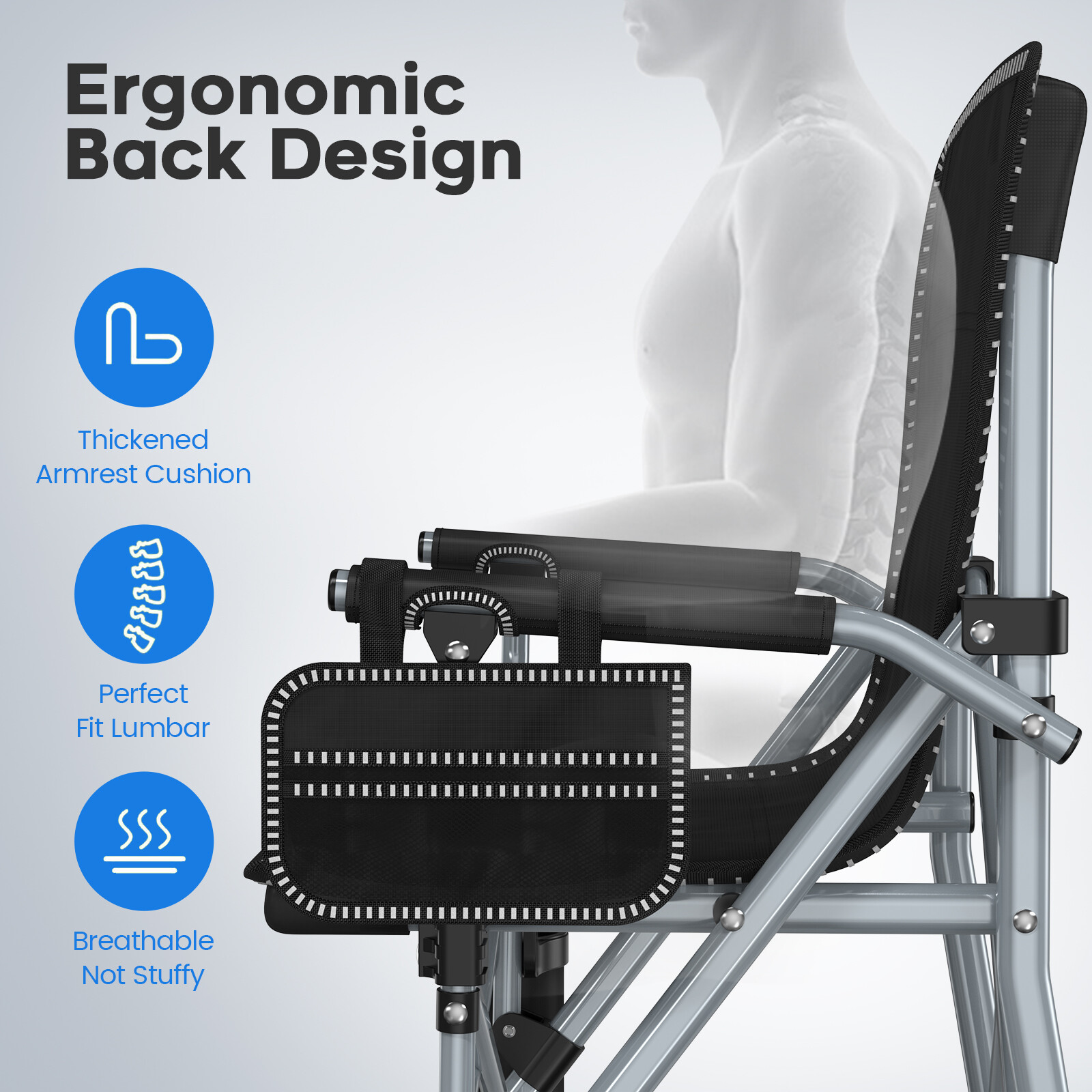 Blue Portable Camping Chair Heavy Duty Folding Chair w/ Cup Holder Oversized