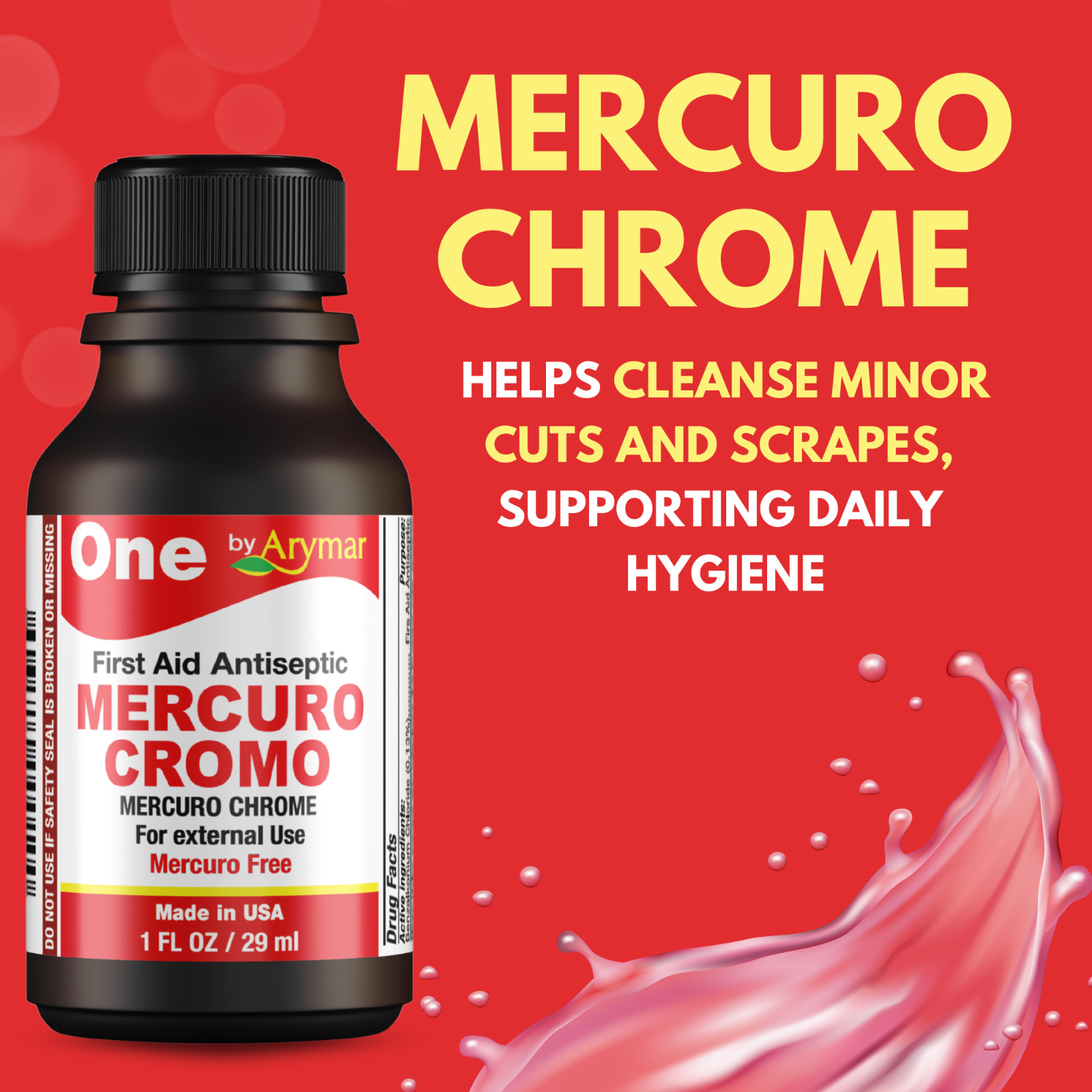 Arymar Mercuro Chromo – First Aid Antiseptic for Wounds, 1 fl oz (6-Pack)