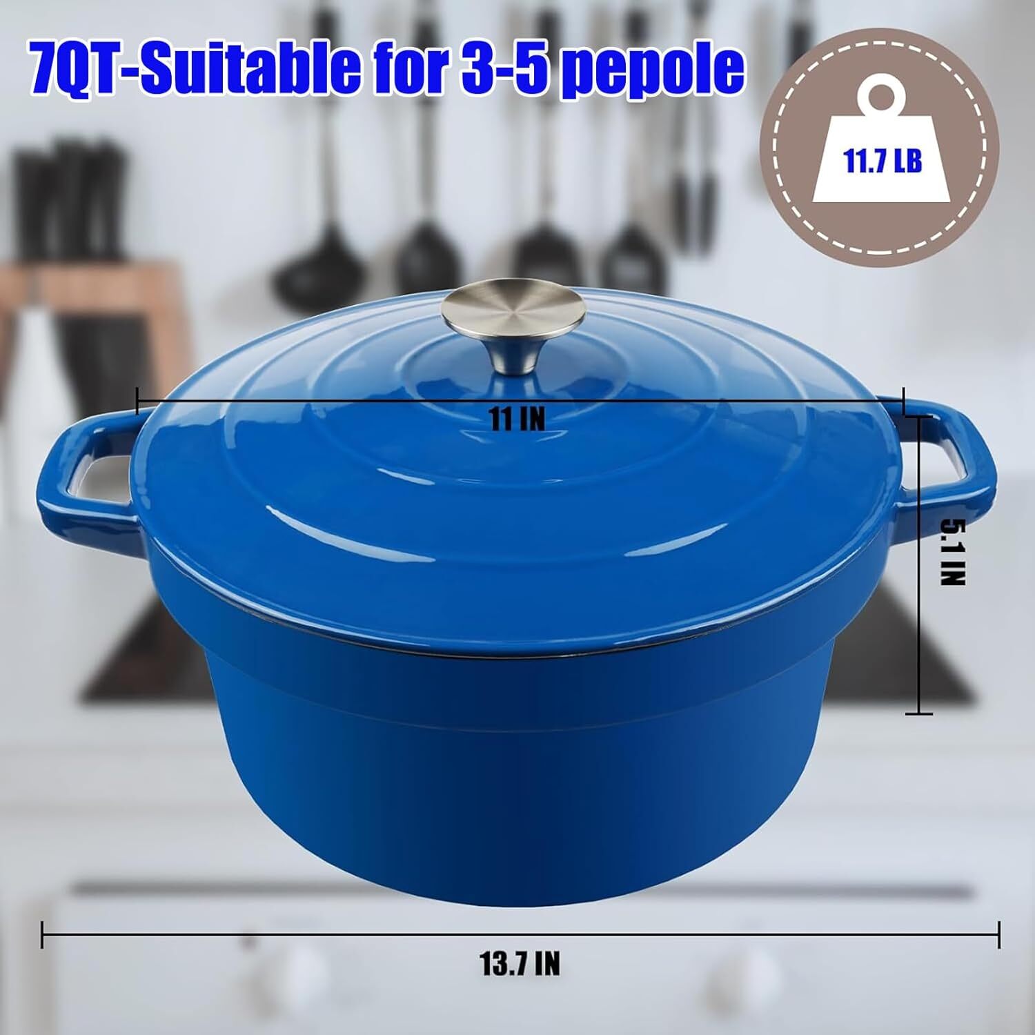 7QT Enameled Cast Iron Oven with Lid, Non-Stick Ceramic Dutch Oven Cooking Pan