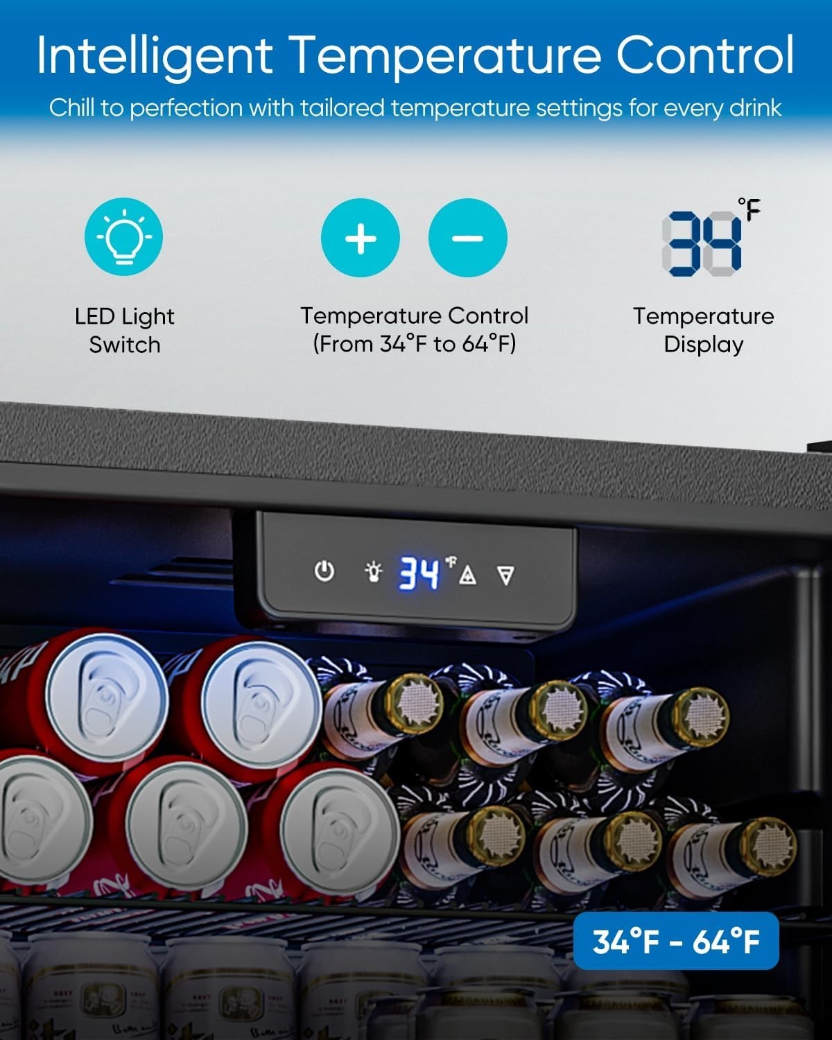 3.2 Cu.Ft Mini Fridge with Glass Door - 126 Can Beverage Refrigerator Cooler ...