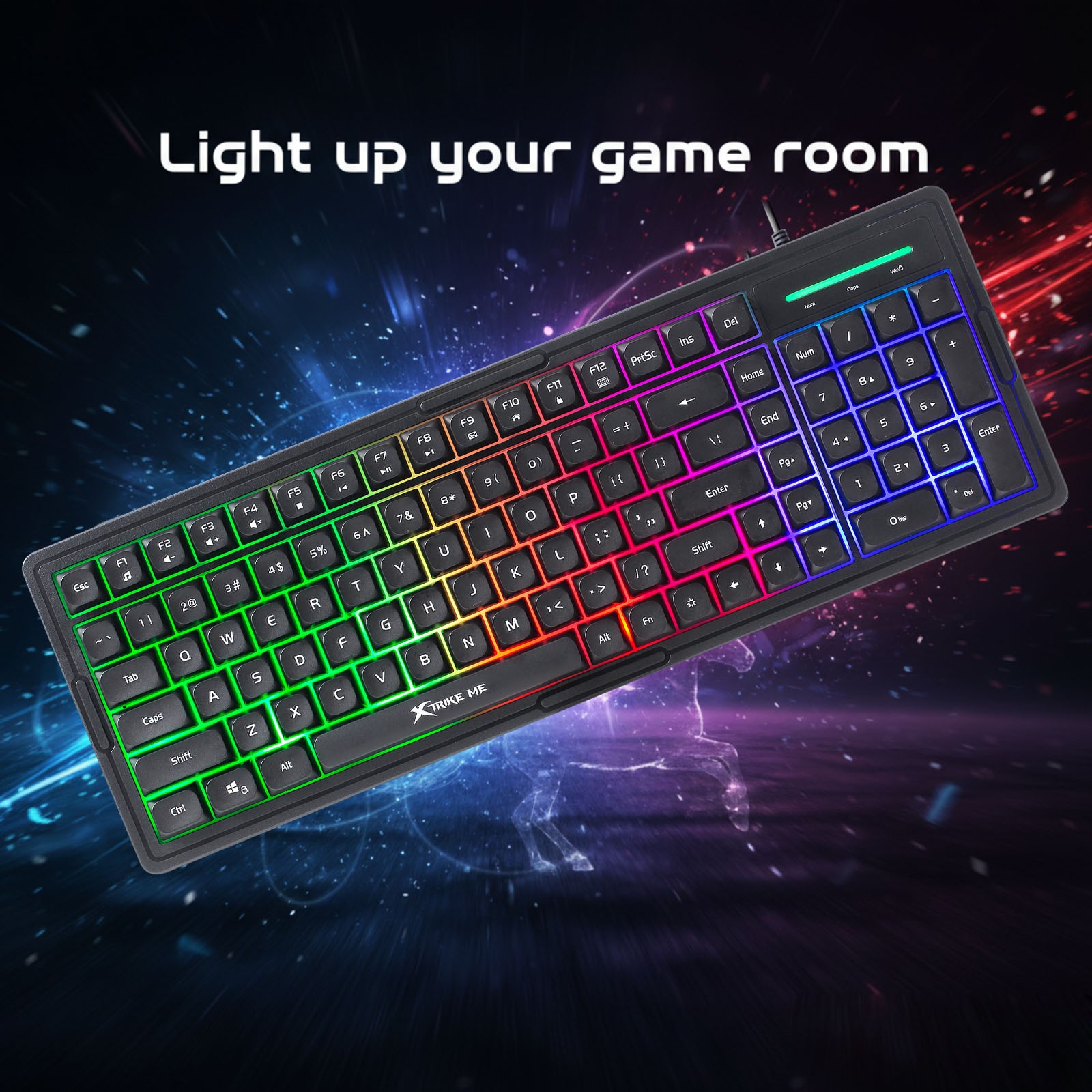 XTRIKE USB PC Wired Gaming Keyboard RGB Backlit 100-Key Silent Membrane Black