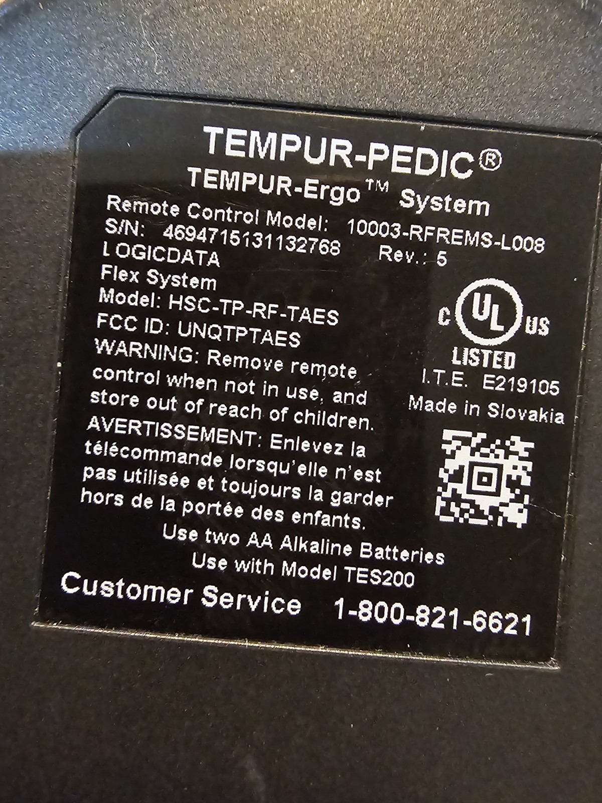 TempurPedic Tempur-Ergo 10003-RFREMS-L008 Remote Control OEM ** TESTED WORKING