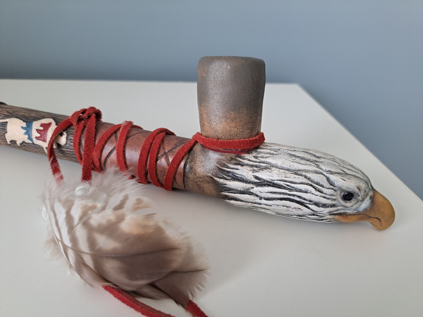 Native American Style Ceramic Decorative Eagle's Head Peace Pipe 22.5"