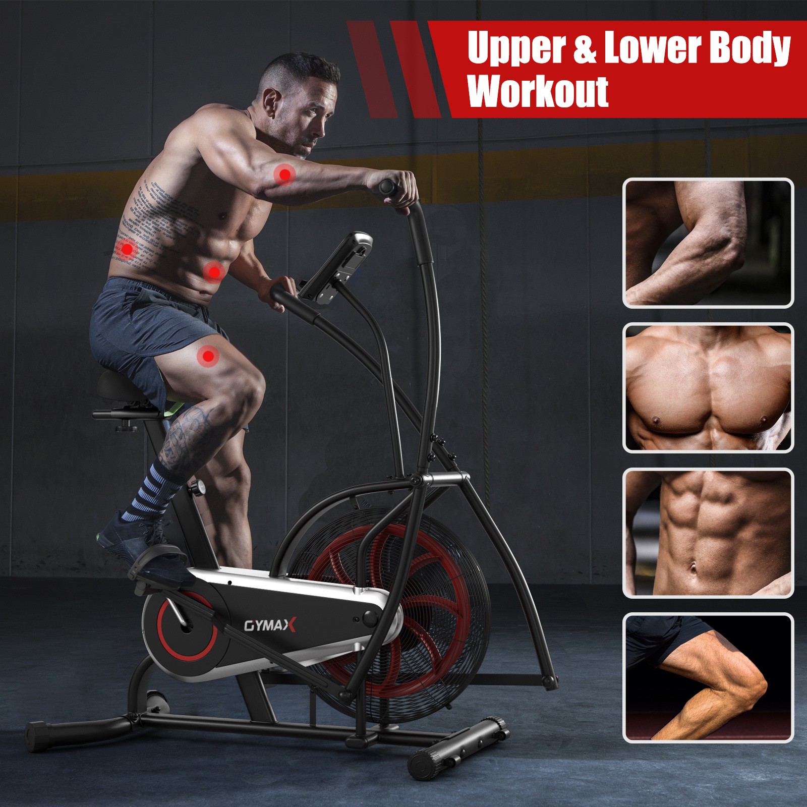 Unlimited Resistance Airdyne Bike Fan Exercise Bike with Clear LCD Display