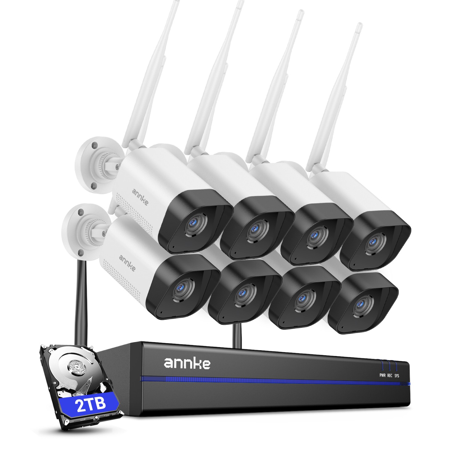 ANNKE 3MP Wireless AI Security Camera System 8CH NVR Two Way Audio Recording 2TB