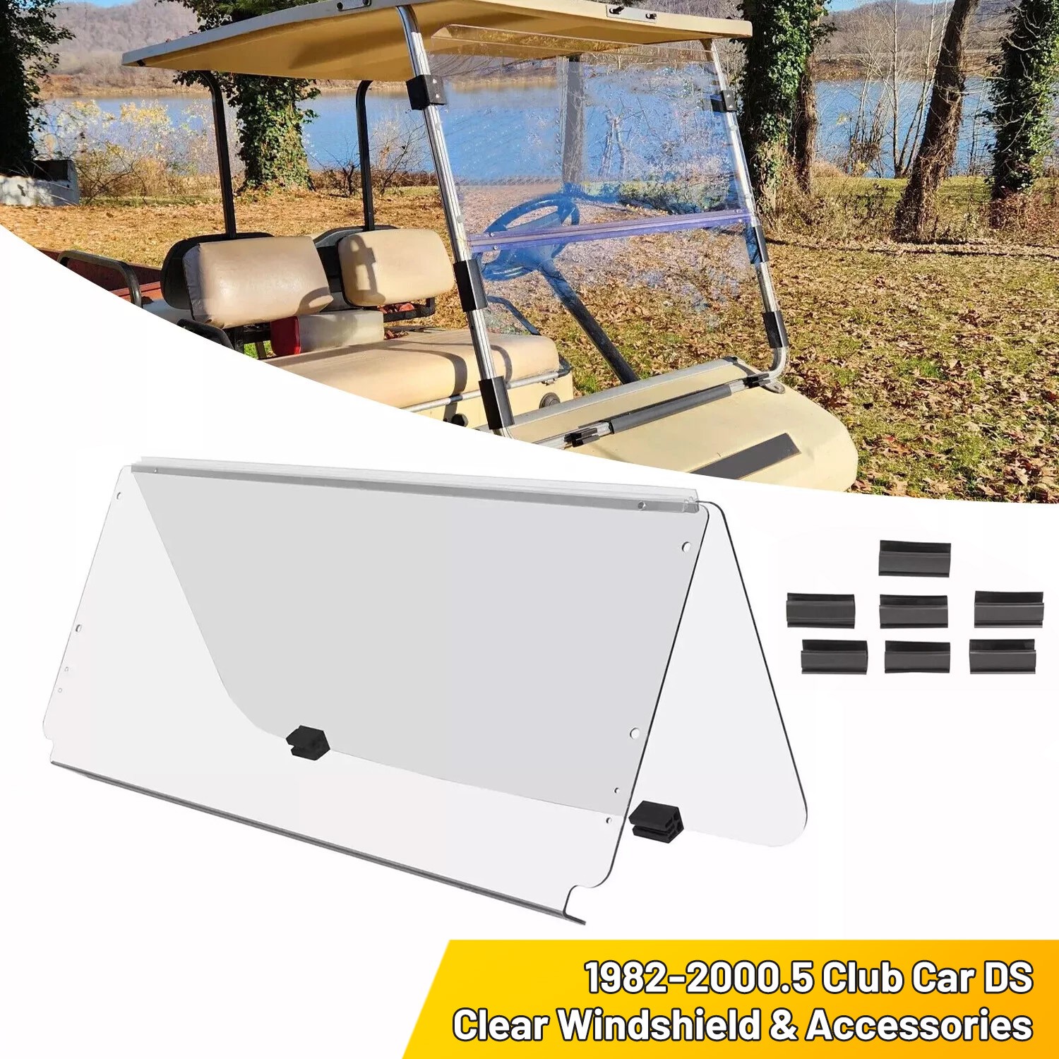 Folding Golf Cart PC Clear Windshield Windscreen For Club Car DS 1982-2000.5