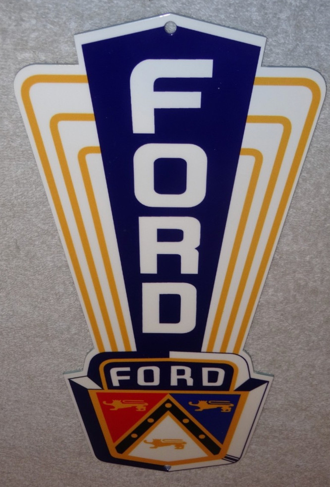 VINTAGE FORD JUBILEE DIECUT CAR & TRUCK DEALER 13" BAKED METAL GASOLINE OIL SIGN