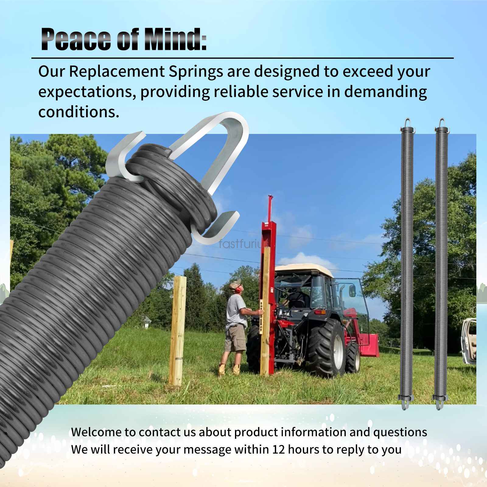 2x Length 40" Post Driver Spring for Shaver HD8 and Work Saver HPD 16 with Hooks