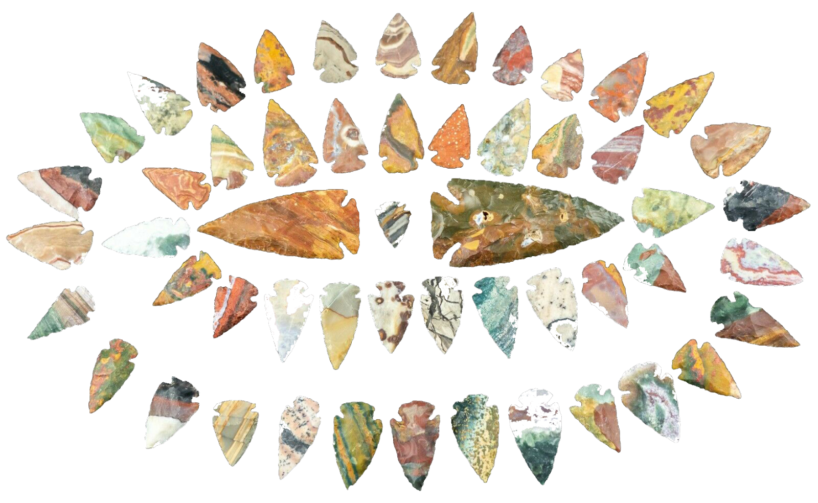 ** 52 Flint ARROWHEAD USA COLLECTION AMAZING COLORS 1"-1.3" Dovetail points **