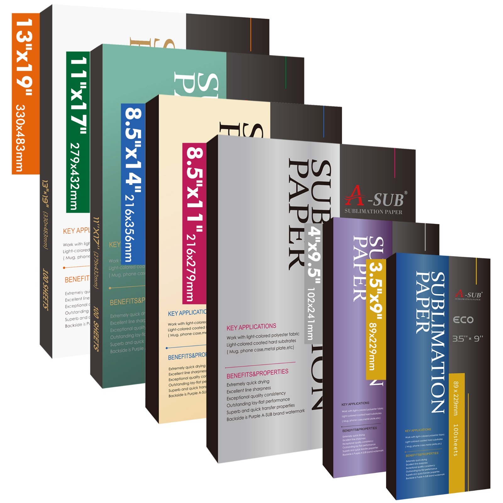 Lot 100-1000 Bulk A-SUB Sublimation Paper eco 125g 8.5x11 8.5x14 11x17 13x19