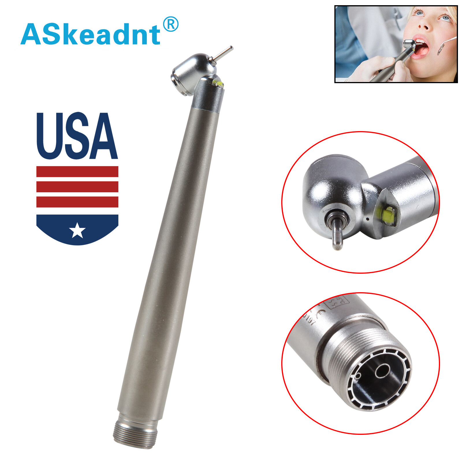 NSK Style Dental Surgical 45° Degree LED High Speed Handpiece Turbine 2 Holes